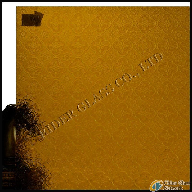 3-8mm Amber Flora Patterned Glass with CE & ISO9001