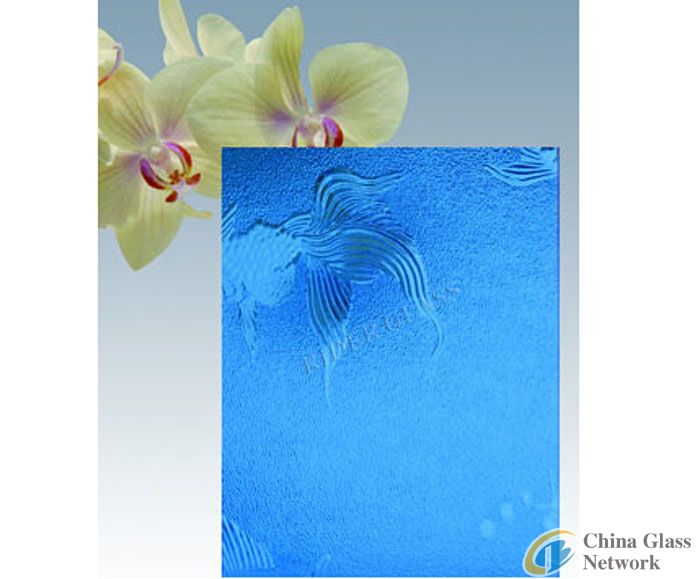 3-8mm Blue Golde Fish Patterned Glass with CE & ISO9001