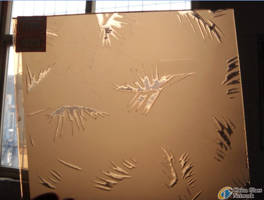 DECORATIVE GLASS/DEEP ACID ETCHED GLASS/BRONZE FEATHER