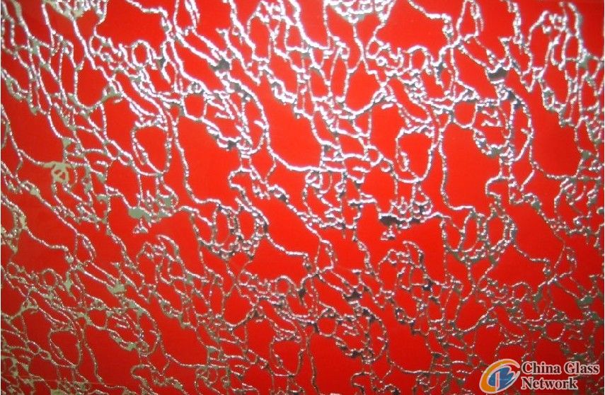 DECORATIVE GLASS/DEEP ACID ETCHED GLASS WITH BACK PAINT/ RED GRAGON