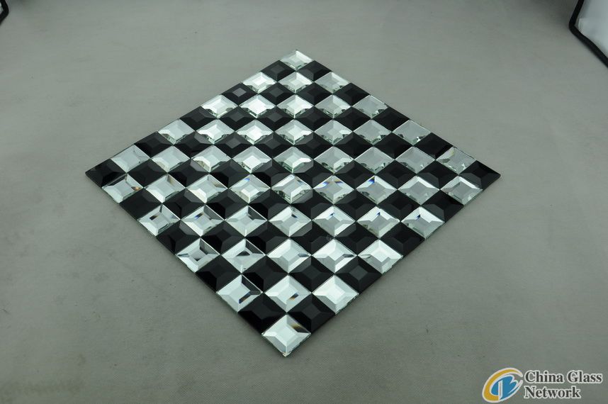 Black mix White Beveled Mirror Glass Mosaic Tile