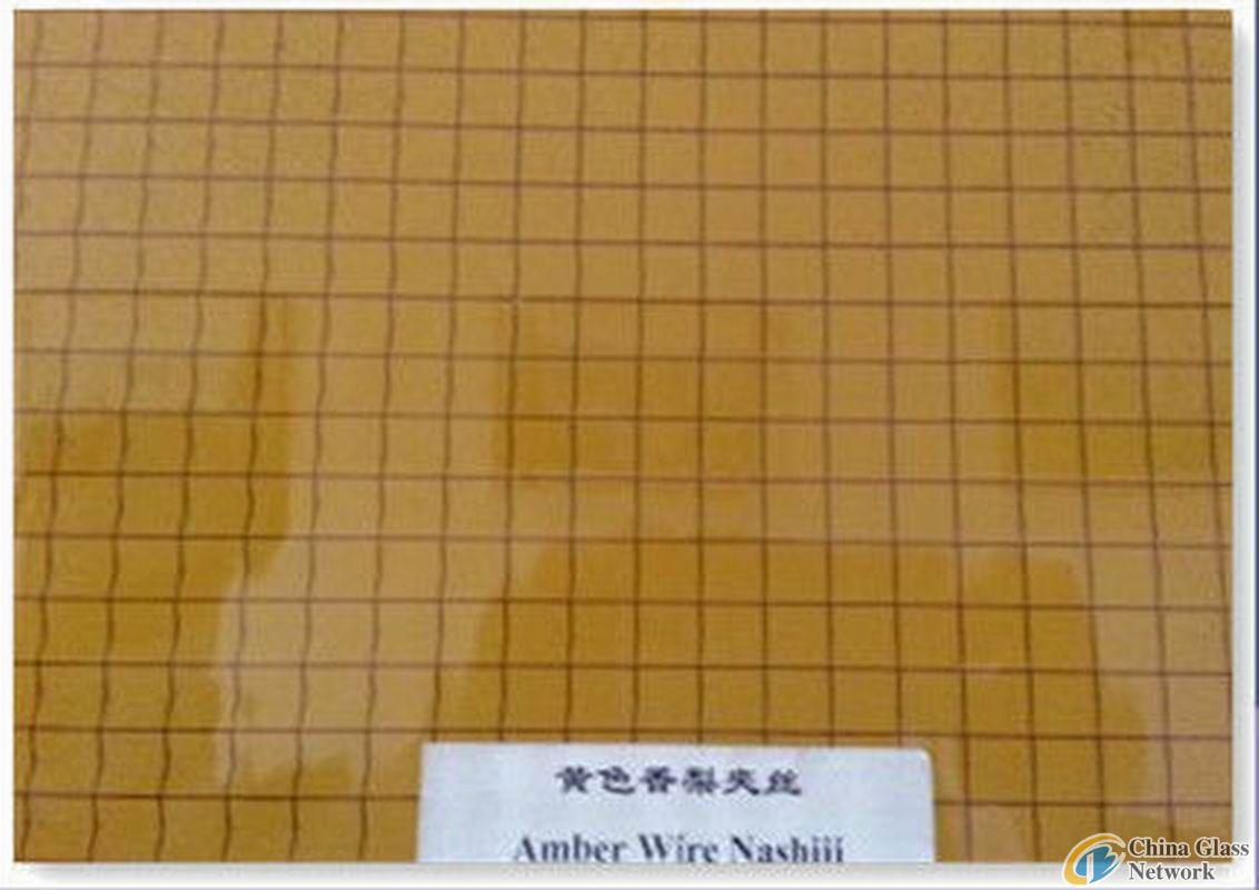 3-8mm Amber Wired Nashiji Patterned Glass with CE&ISO9001