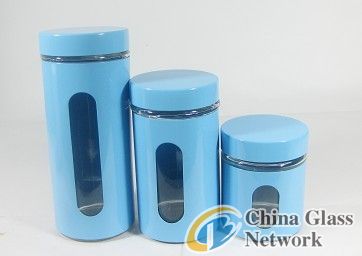 3 pcs Red Window Glass Canister