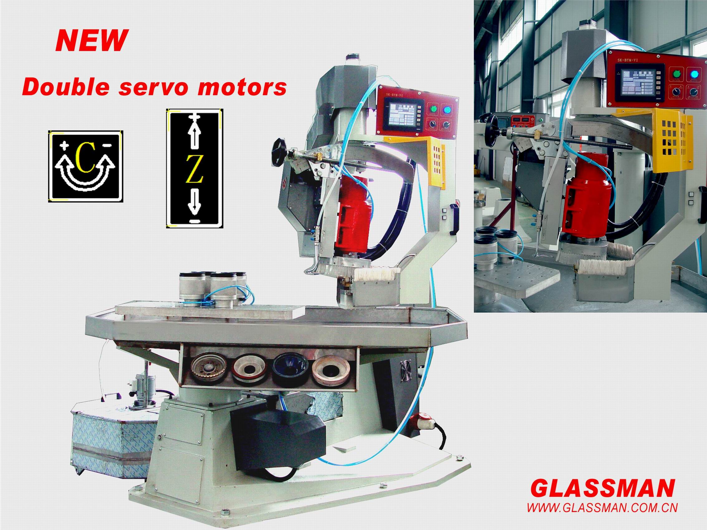Automatic shaped glass bevelling machine
