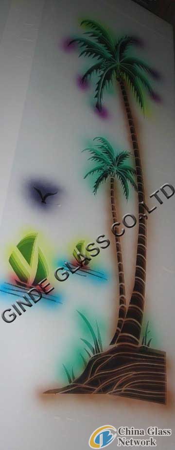 art glass for shower room glass/coconut tree