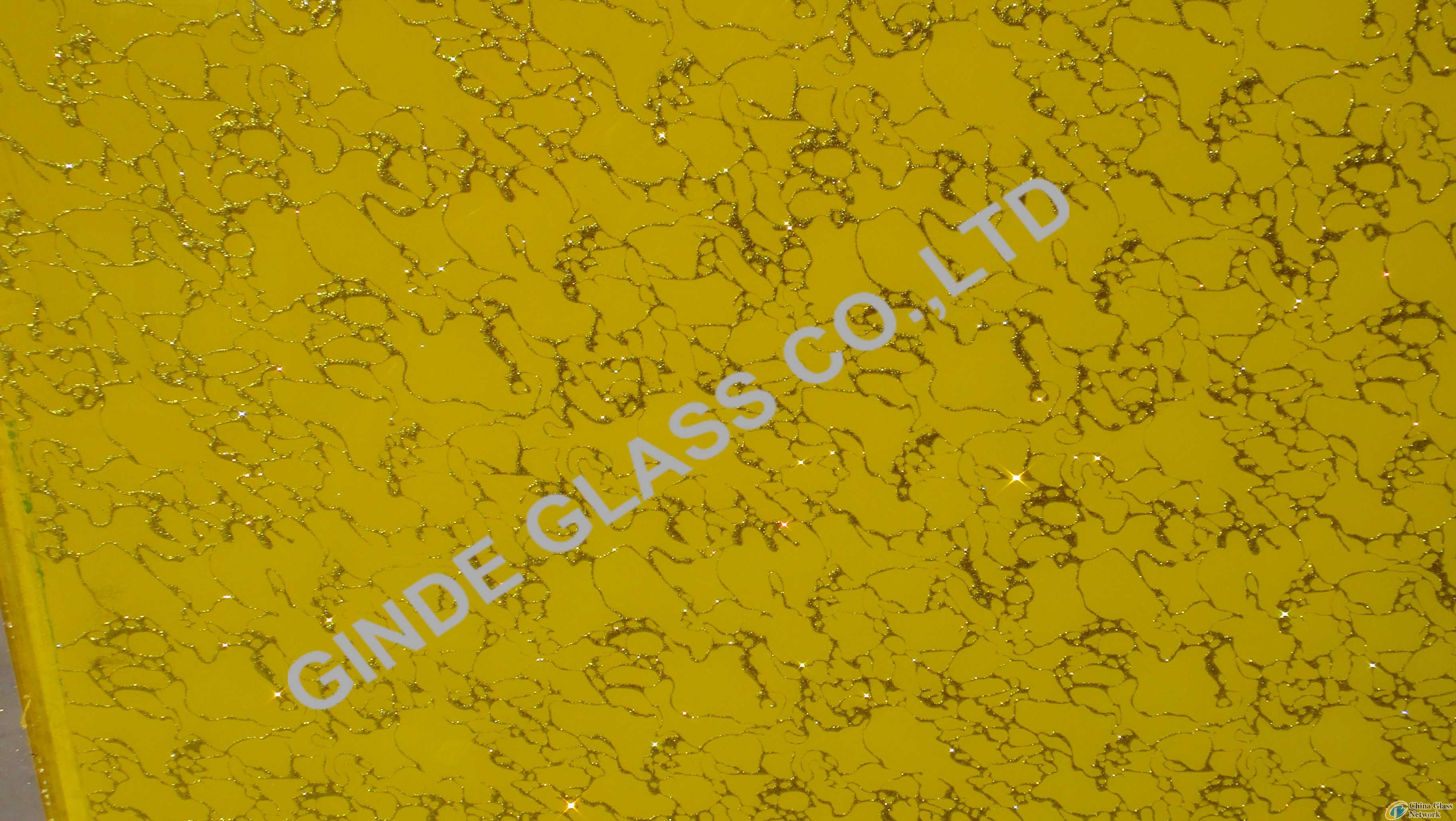 acid etched glass, decorative glass, art glass, yellow gold dragon