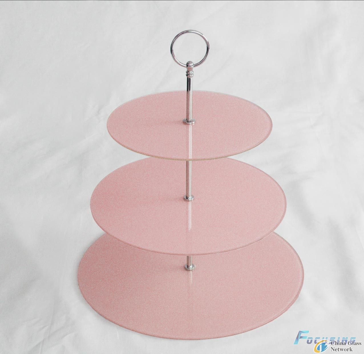 3 tier tempered /toughened glass cake stand with red colour