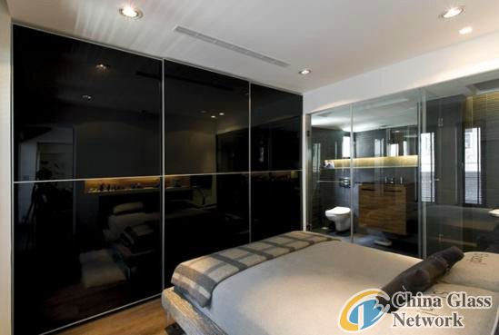 Black glass sliding door