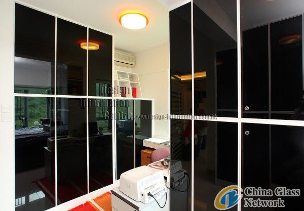 Black glass panel for cabinet