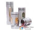 4pc Glass Canister Set w/ Window in Stainless