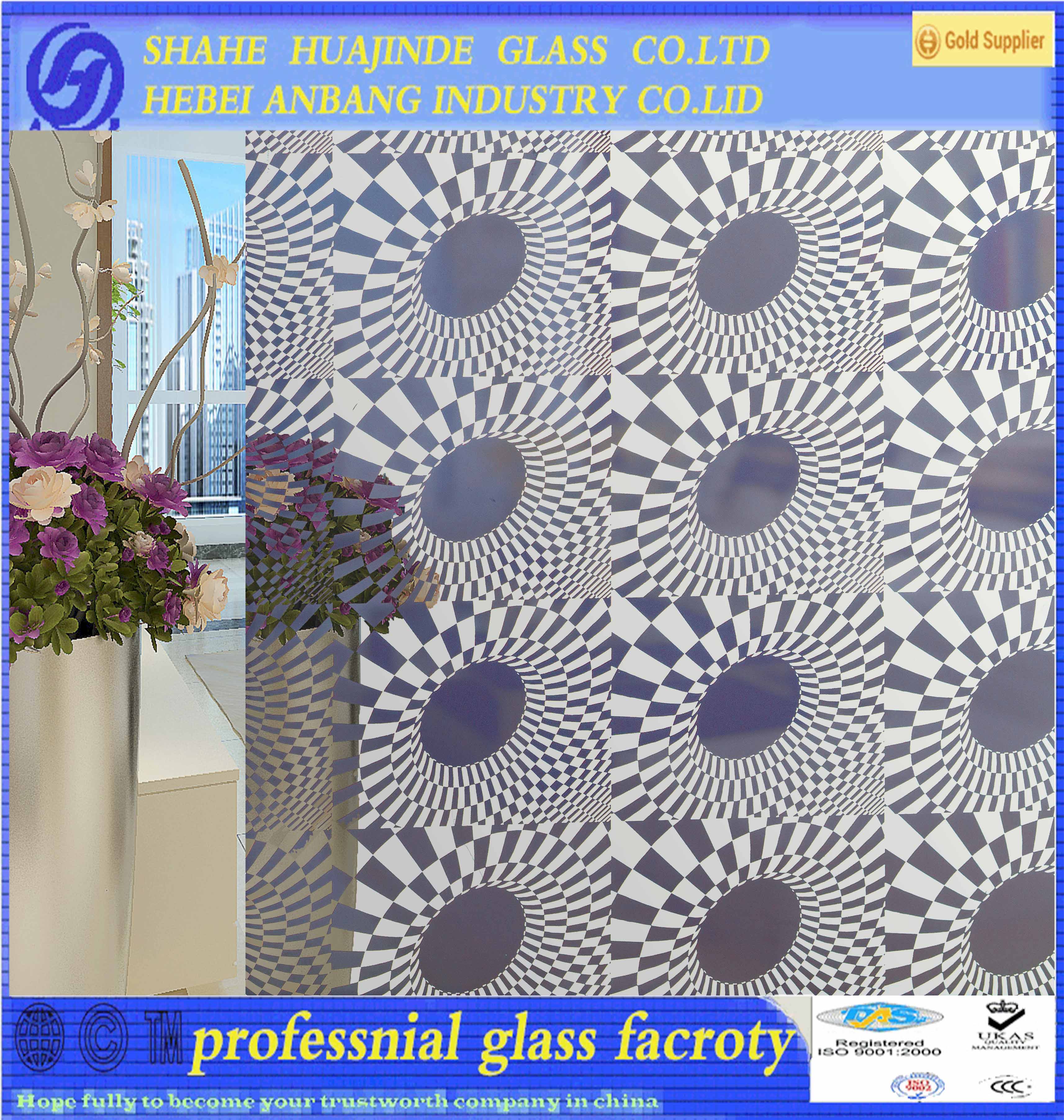 titanium blue glass, silver flower glass, factory building glass,