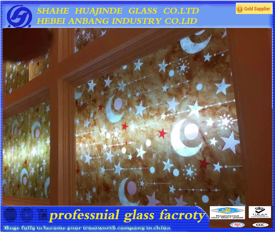 ceiling glass, ice acid etched flower building glass