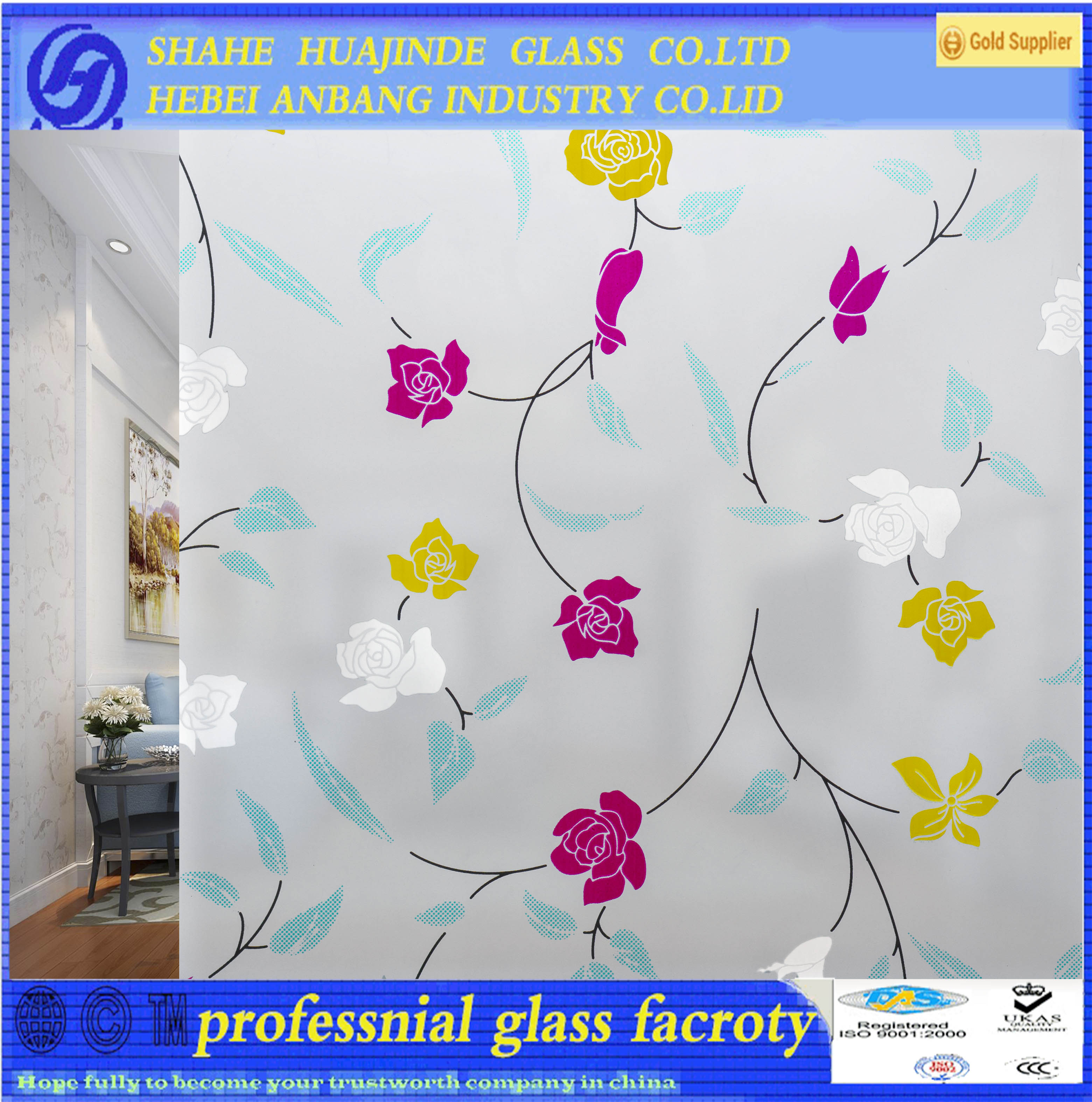 silk screen printed glass, frosted flower building float glass