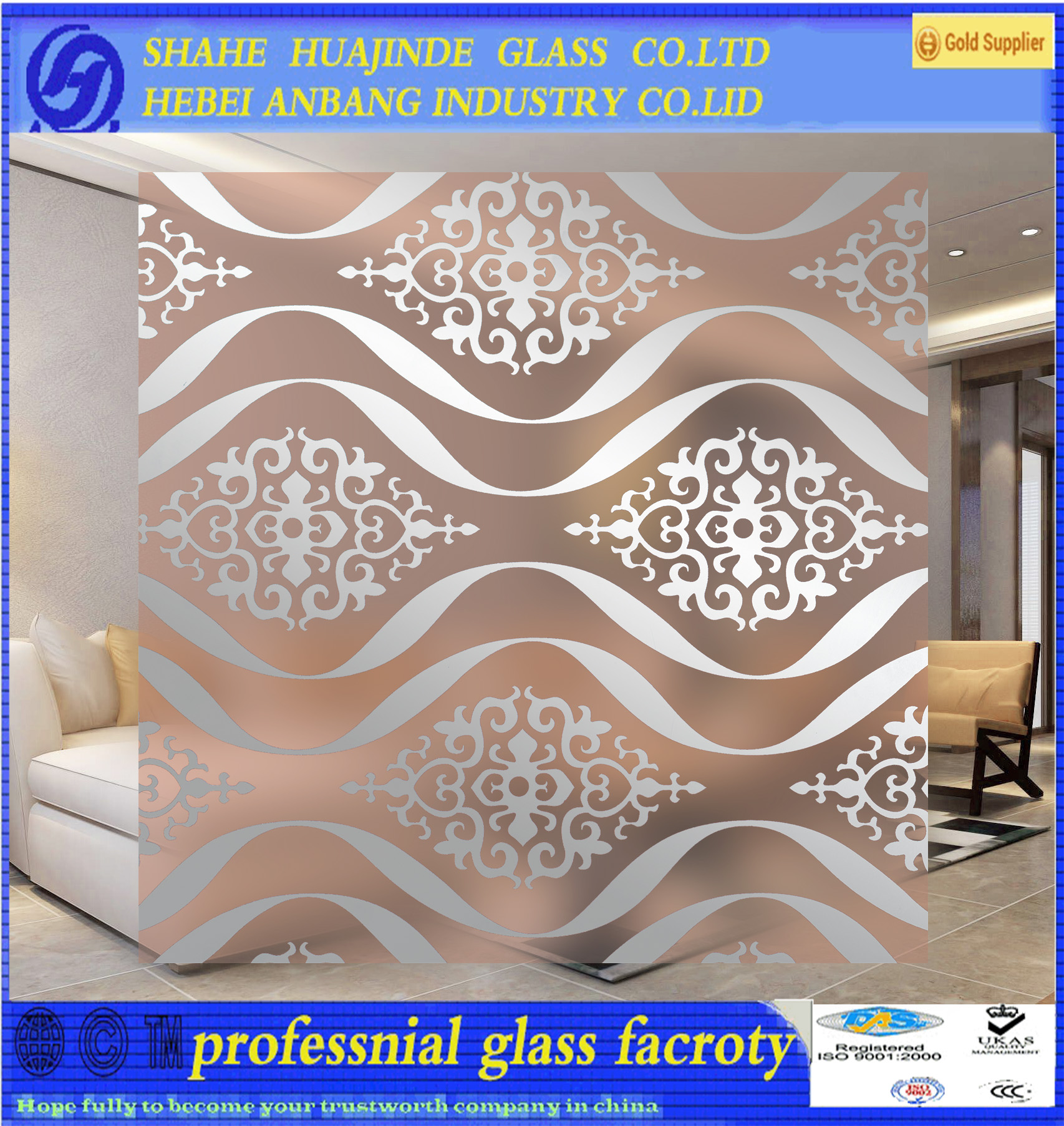 titanium frosted transpareent glass, colourful glass wall partition, hot sale glass