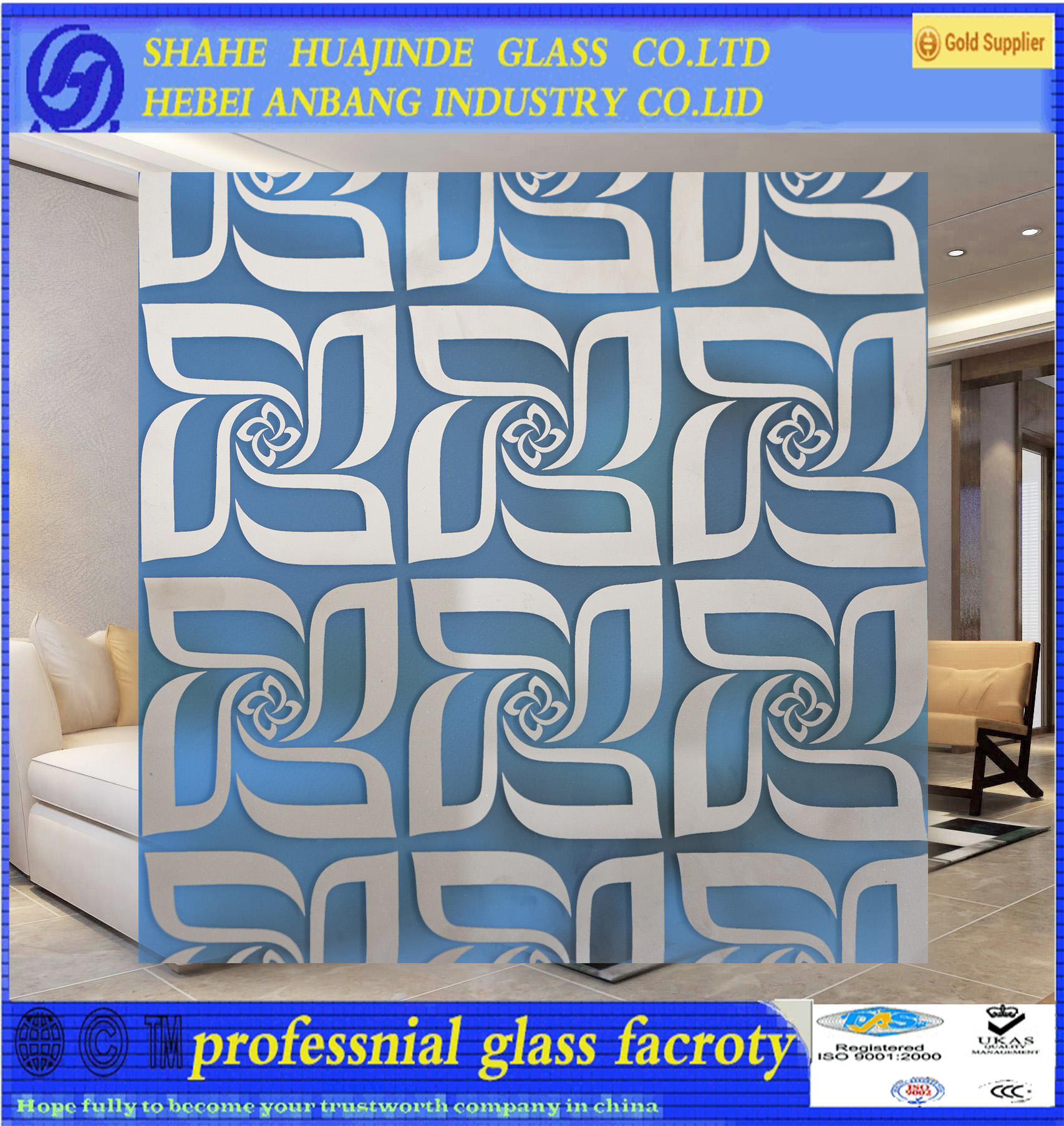 titanium transparent frosted glass, factory company decorative glass