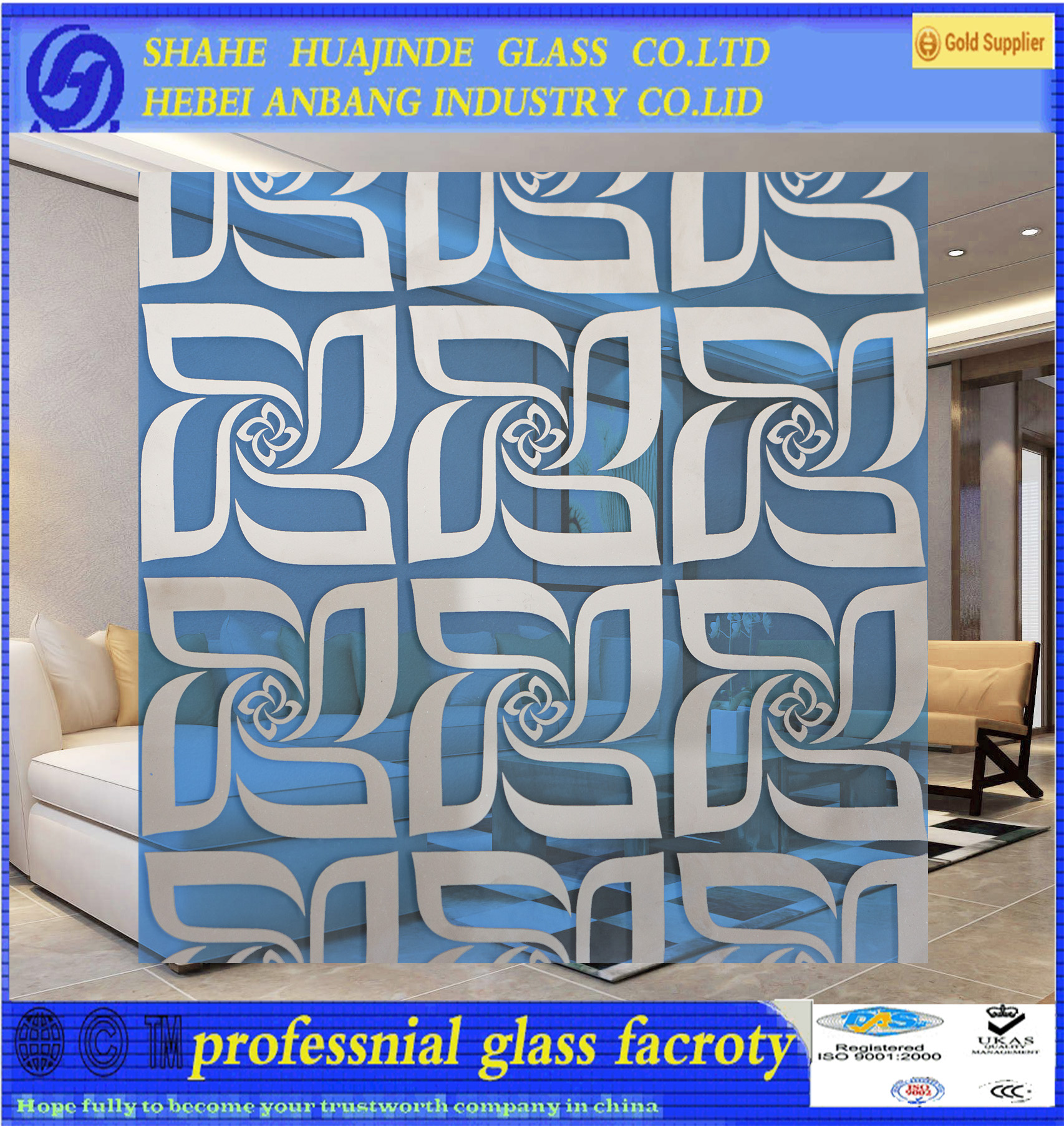 titanium transparent frosted glass, factory company decorative glass