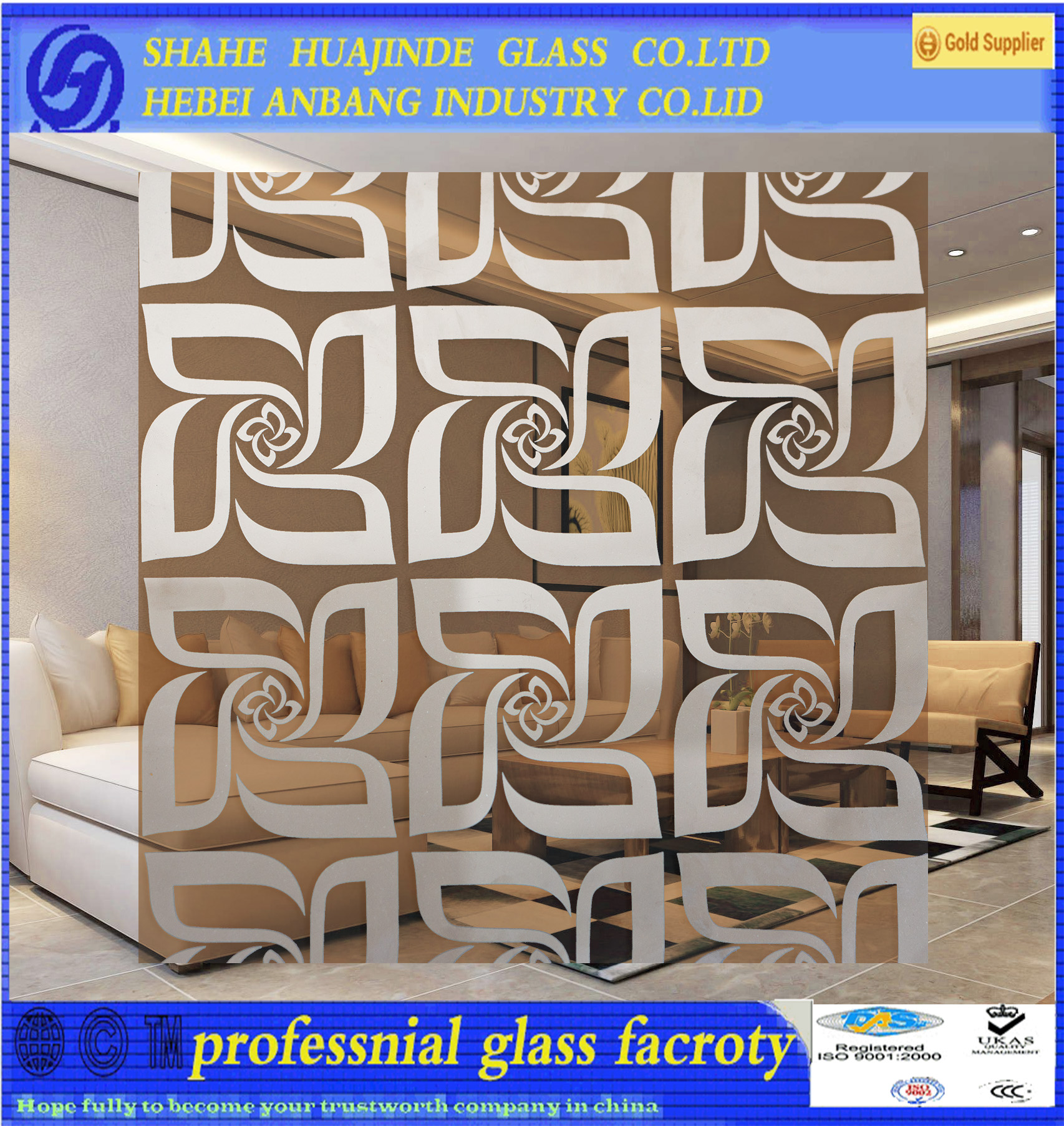 titanium transparent frosted glass, factory company decorative glass