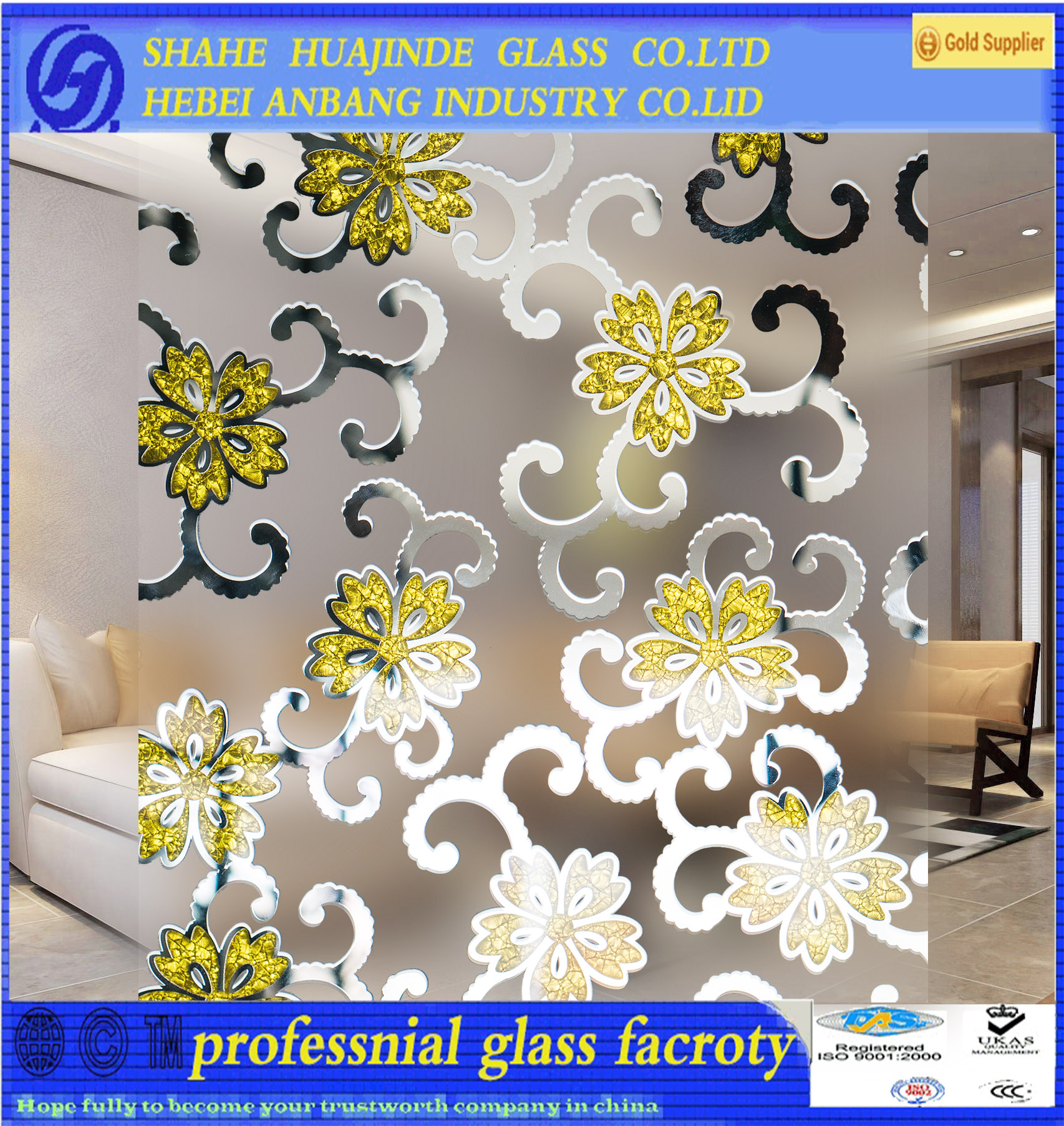 ice acid frosted flower ceiling glass,art decoration colourful glass,window glass partition wall