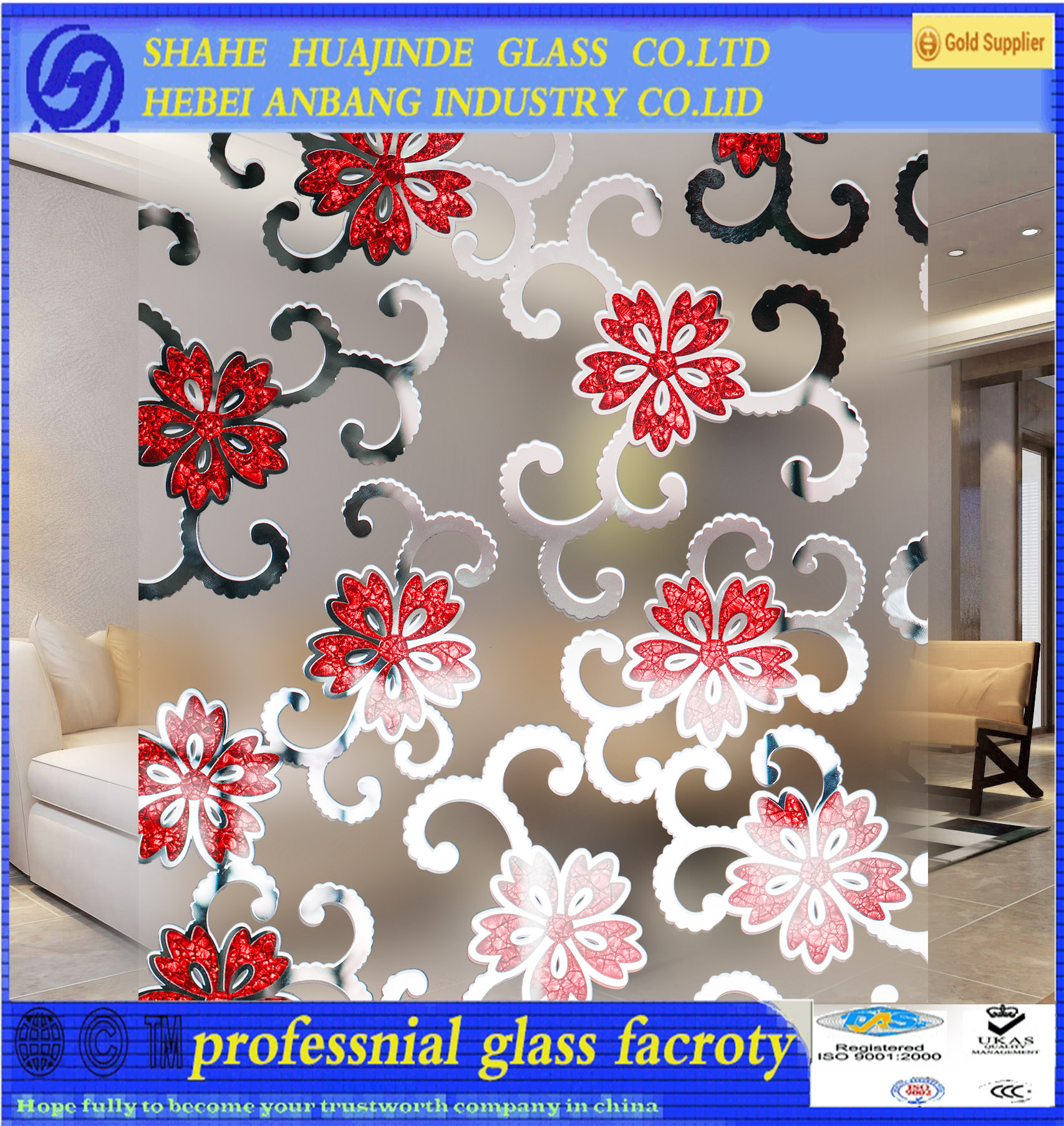 ice acid frosted flower ceiling glass,art decoration colourful glass,window glass partition wall