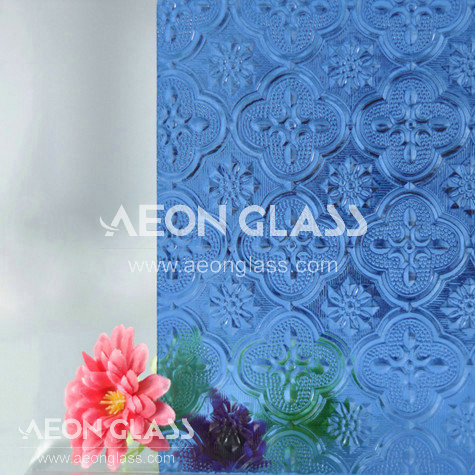 3mm-8mm Blue Patterned Glass (Flora, Karatachi, Millennium, Mistlite, Nashiji etc) with CE&ISO Certificate