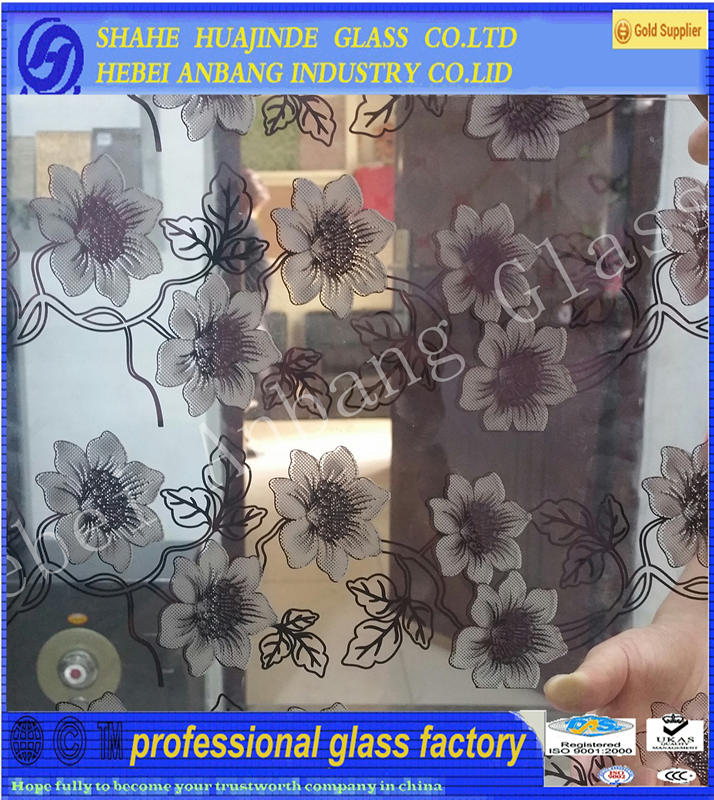 acid etched glass, decorative 3mm 4mm 5mm 6mm-10mm door/ window glass/ceiling glass