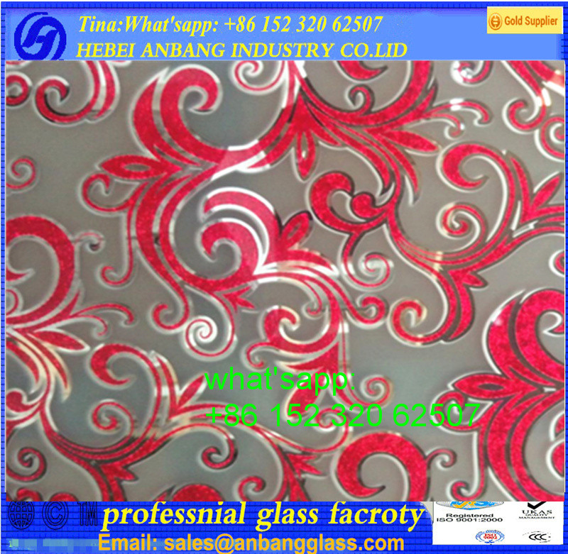 acid etched glass, decorative 3mm 4mm 5mm 6mm-10mm door/ window glass/ceiling glass