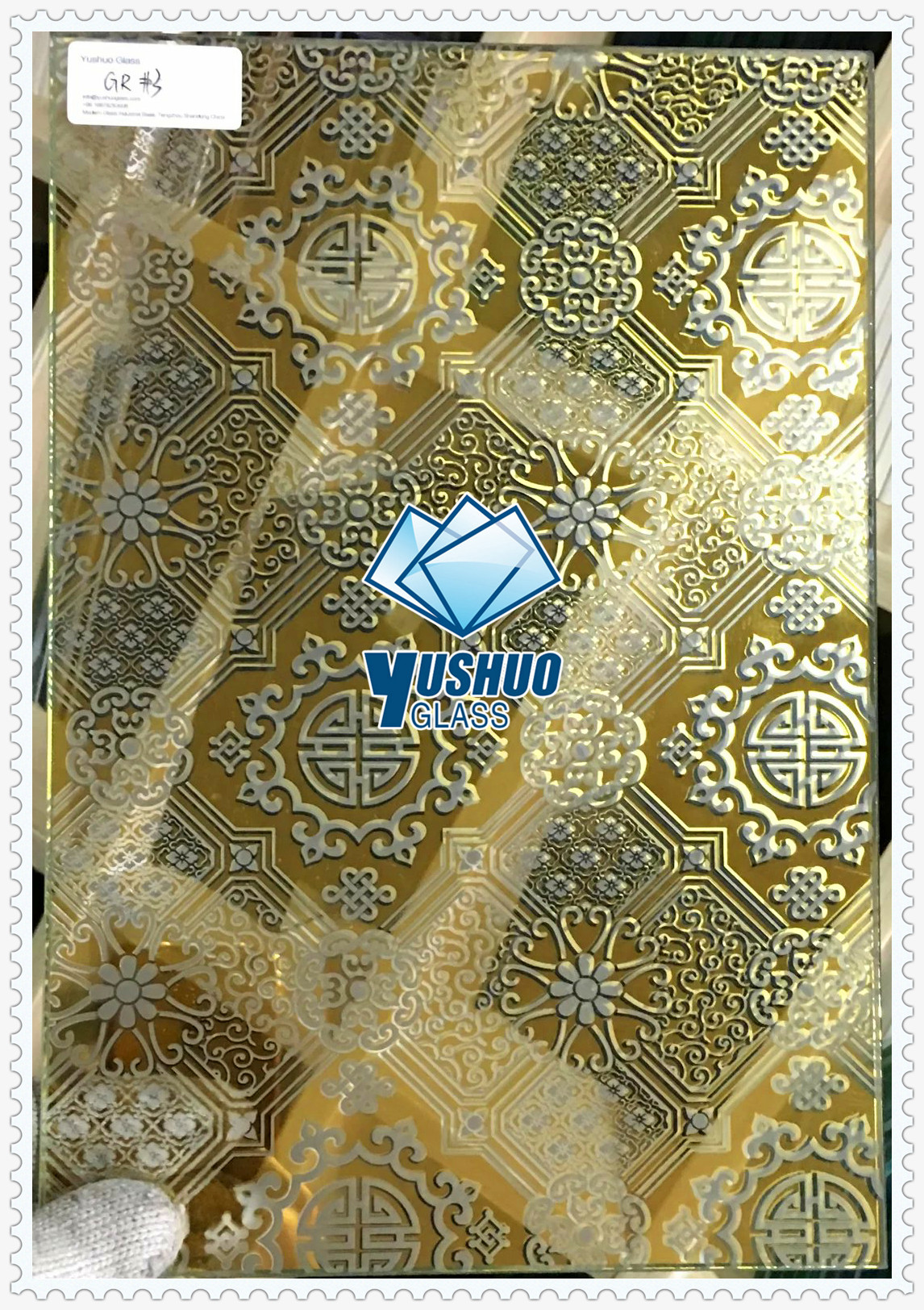 Acid ethced glass with golden reflective glass (GR#1)