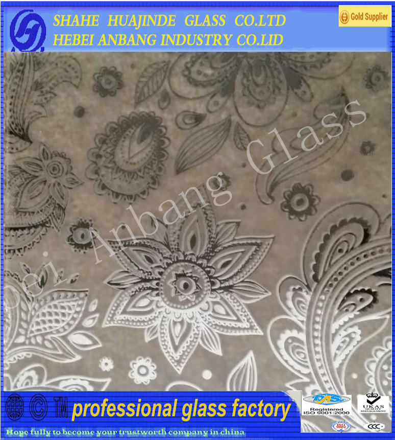 Frosted acid etched art glass,acid pattern decorative glass  3.5mm 4mm  door/ window glass/satin glass