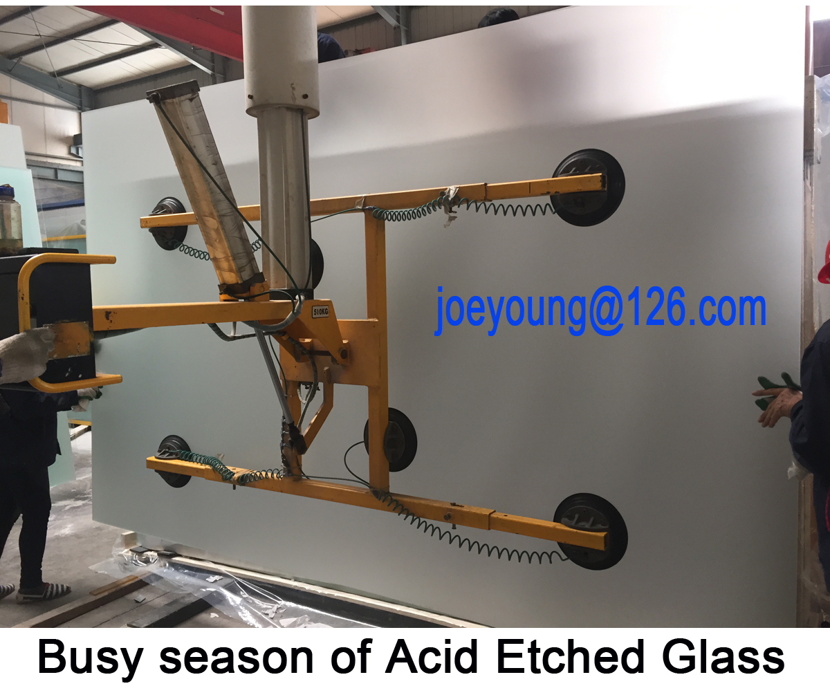 Acid etched glass with design