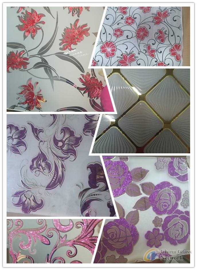 Decorative Glass, Art Glass, Acid etched glass,ice flower, gold coated ,printing decorative,deep acid etched