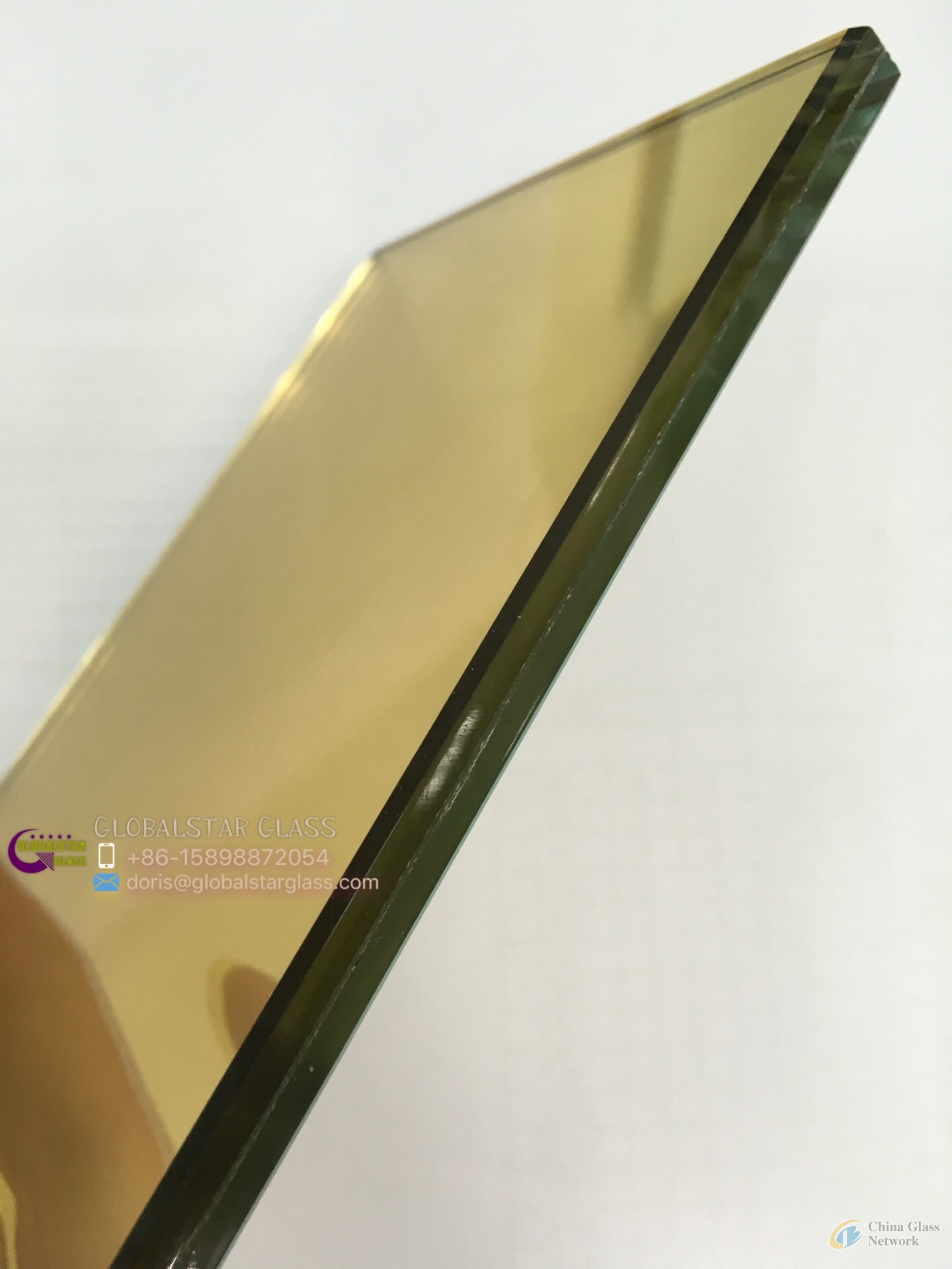 5+5mm Golden Reflective Laminated Glass for Building Project