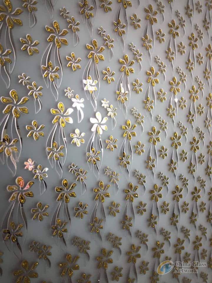 Decorative glass , design glass ,acid etched glass /ice flower ,golden coating ,titanium coating