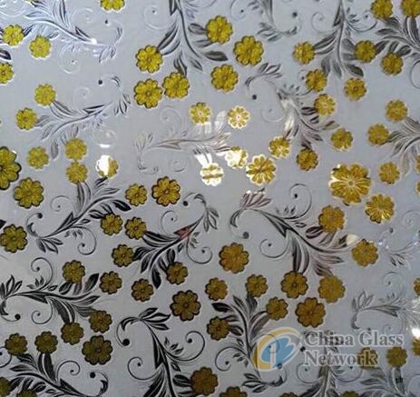 Decorative glass , design glass ,acid etched glass /ice flower ,golden coating ,titanium coating