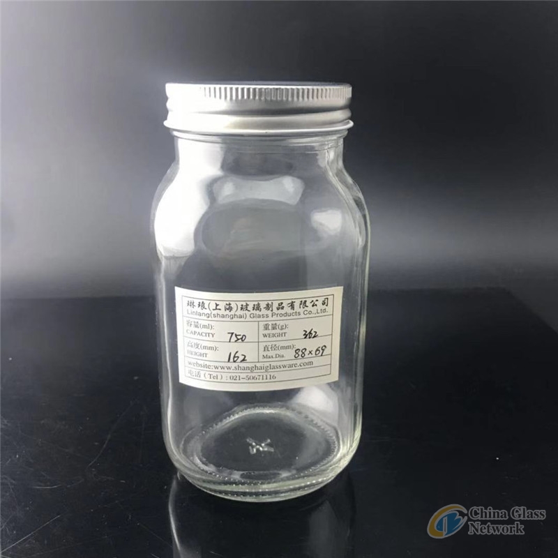 high white good quality round square glass jar 750ml with metal lid