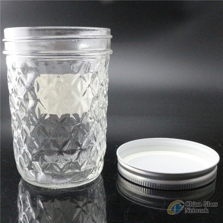 Linlang Shanghai Factory embossed mason jar 460ml