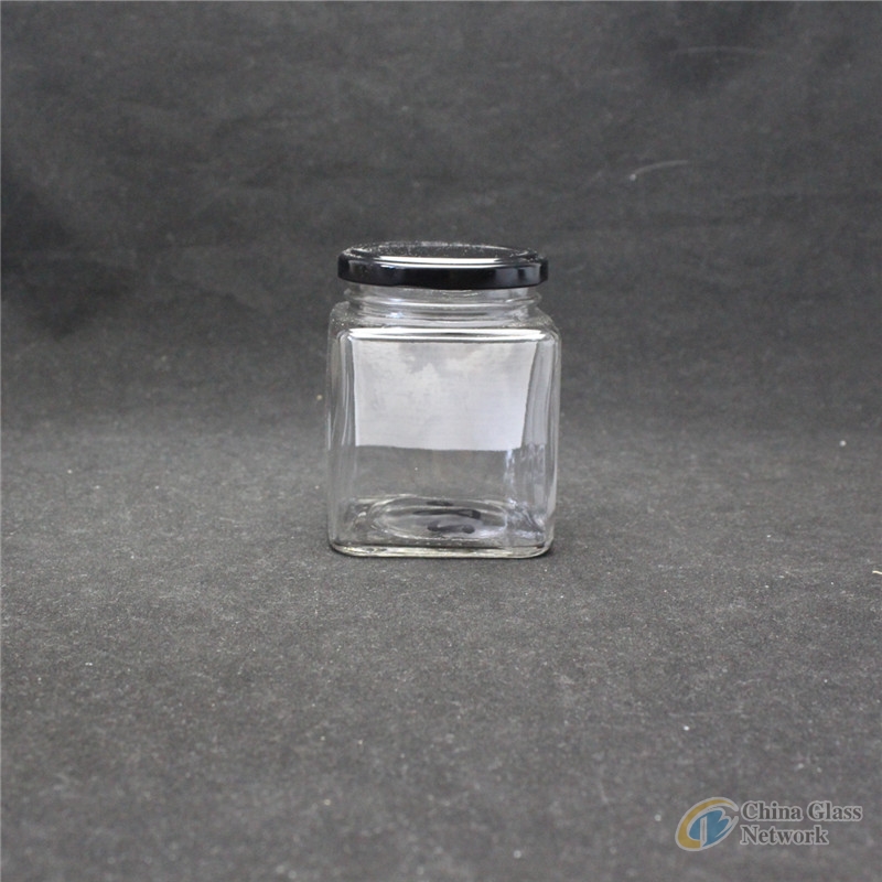 Linlang Shanghai Factory Direct square glass jar with metal lid 210ml