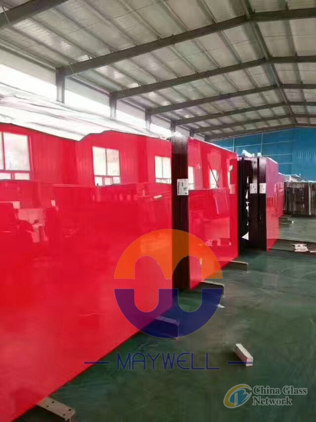 Red painted Glass, lacquered glass, Red coated glass, 