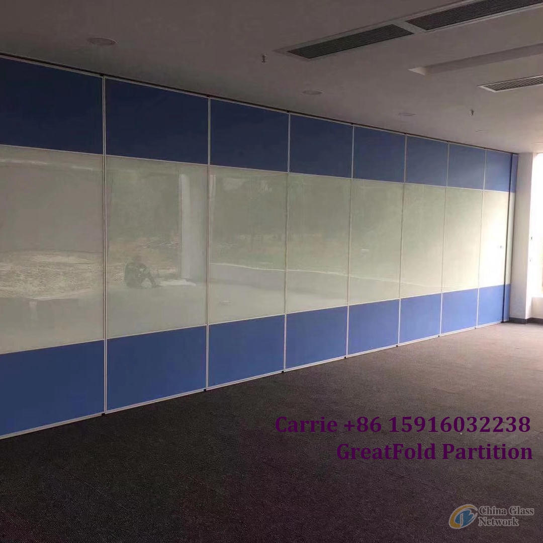 high quality folding moving glass waterfall partition for office