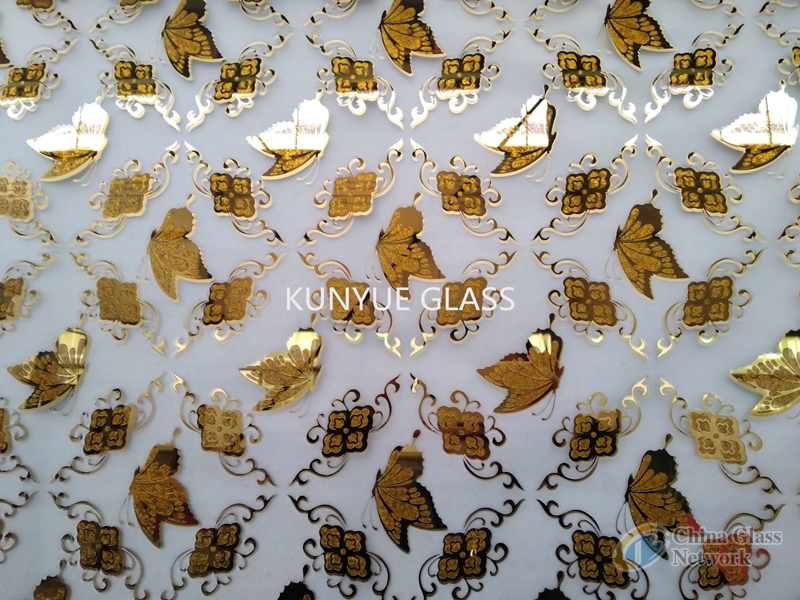 acid etched glass with ice flower on golden /titanium coating