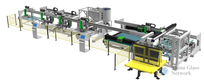 Fully automatic automotive glass cutting-breaking-grinding-drilling production line