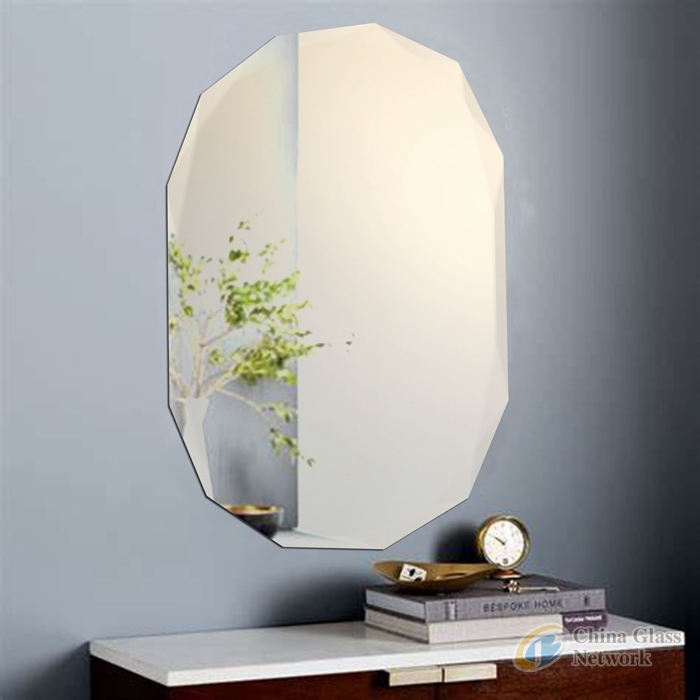 Home Decoration Frameless Wall Mounted Clear Rectangle Oval Round Shape Bathroom Beveled Beveling Mirror