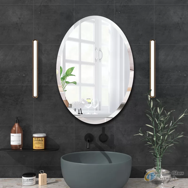 Wall Mounted Silver Beveled Edge round Bathroom Mirror