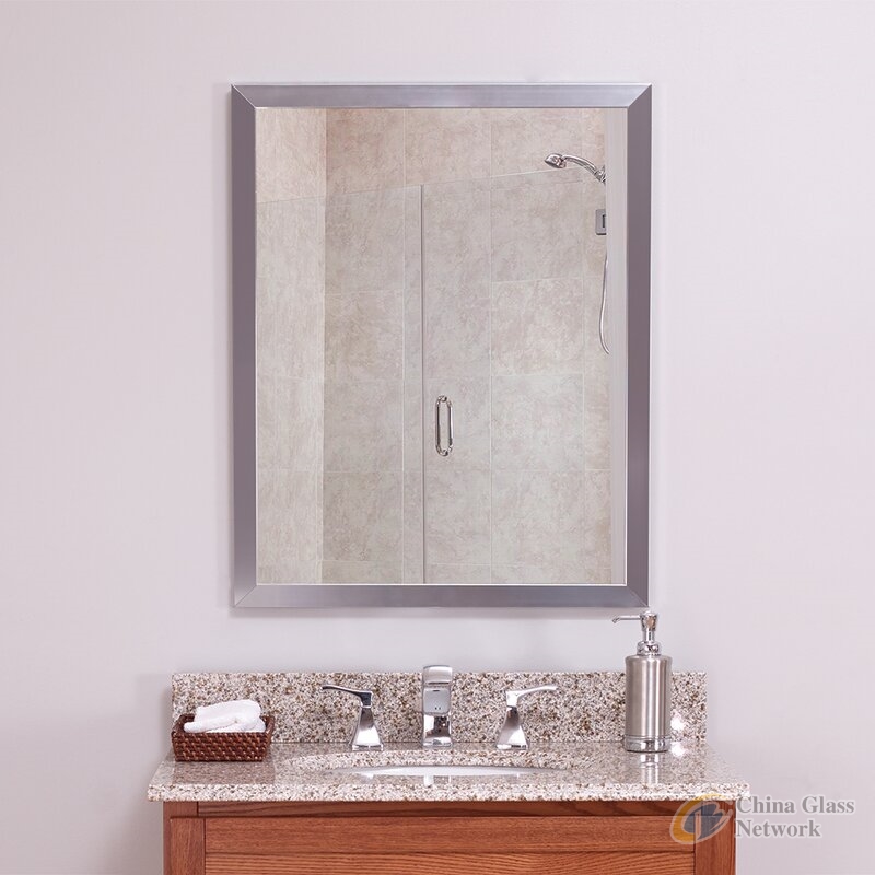 Wall Mounted Silver Beveled Edge Bathroom Mirror