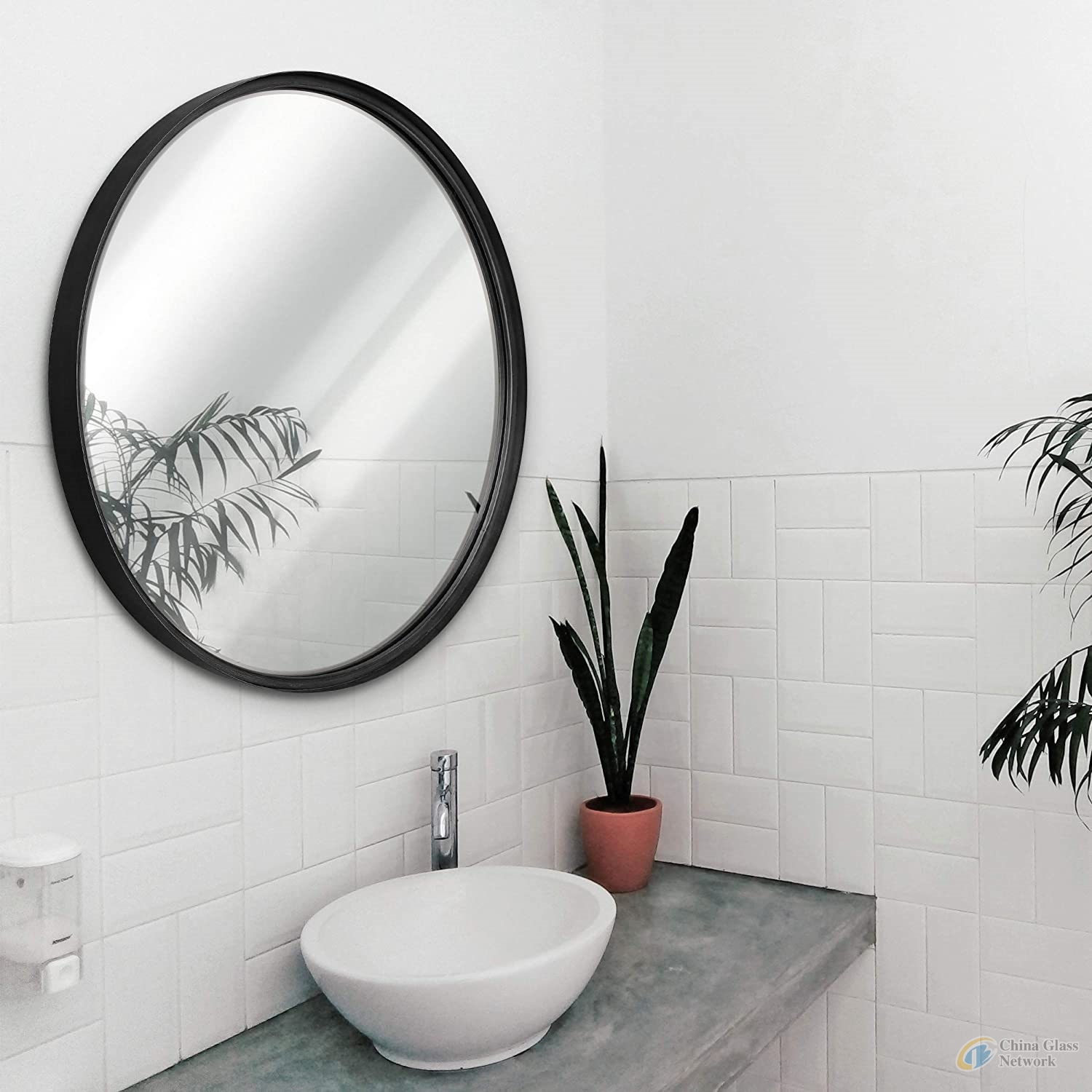 Wall Mounted Deep Metal Frame Mirror  Round Shape Bathroom Mirror