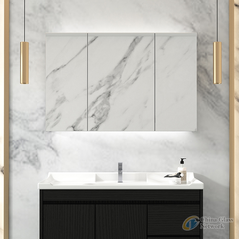 Aluminum structure Single double mirror cabinet inside mirror frost edge for luxury sanitary ware