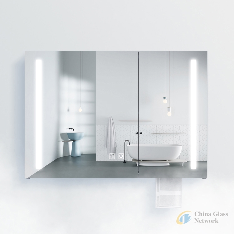 Aluminum structure Single double mirror cabinet inside mirror frost edge for luxury sanitary ware