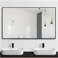 Mirrored Rectangle Hangs Horizontal or Vertical Contemporary Brushed Metal Wall Mirror Black Framed Squared Corner Deep Set Design Framed Mirror